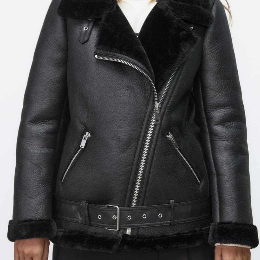 zara double faced faux leather jacket size s